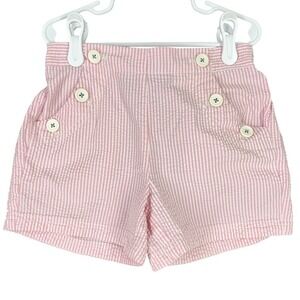 Mini Boden Shorts Pink Seersucker Sailor Button Pockets Girls 10Y Coastal Preppy